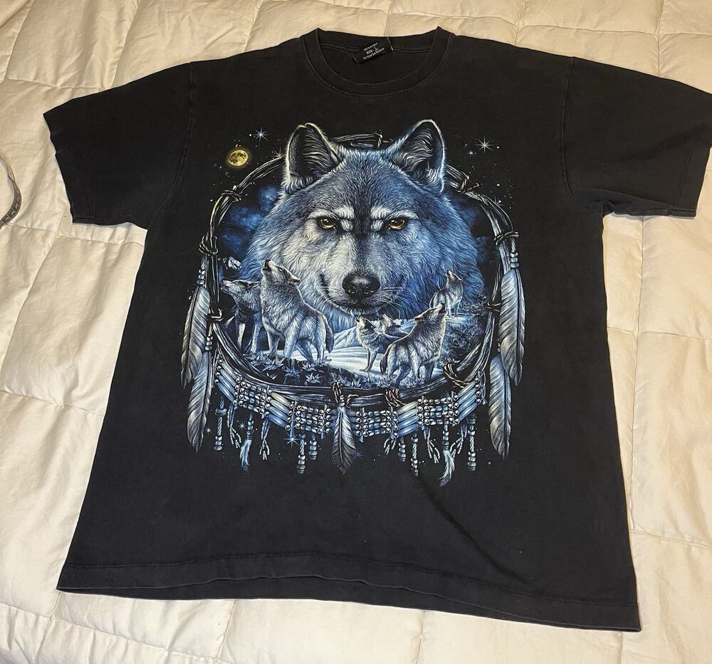 VTG Rock Chang High Def T-Shirt Men’s Large Wolf Dream Catcher Glow in the Dark